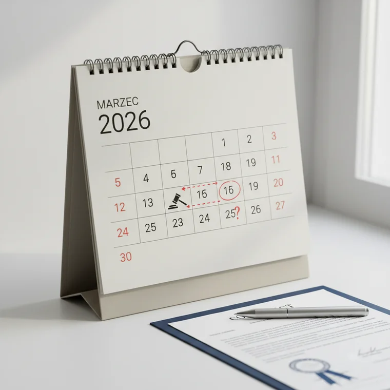 Schematyczna ilustracja umowy handlowej z terminem dostawy i wyliczaniem kary umownej za opóźnienie w dostawie w 2026 roku