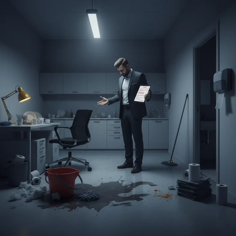 Przedsiębiorca analizuje umowę sprzątania biura i procedury zgłaszania usterek, aby skutecznie stosować karę umowną