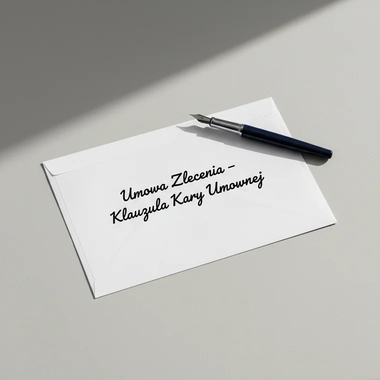 Dwie osoby analizują korespondencję e-mail z umową zlecenia i klauzulą kary umownej, omawiają ważność zapisu zawartego wyłącznie mailem