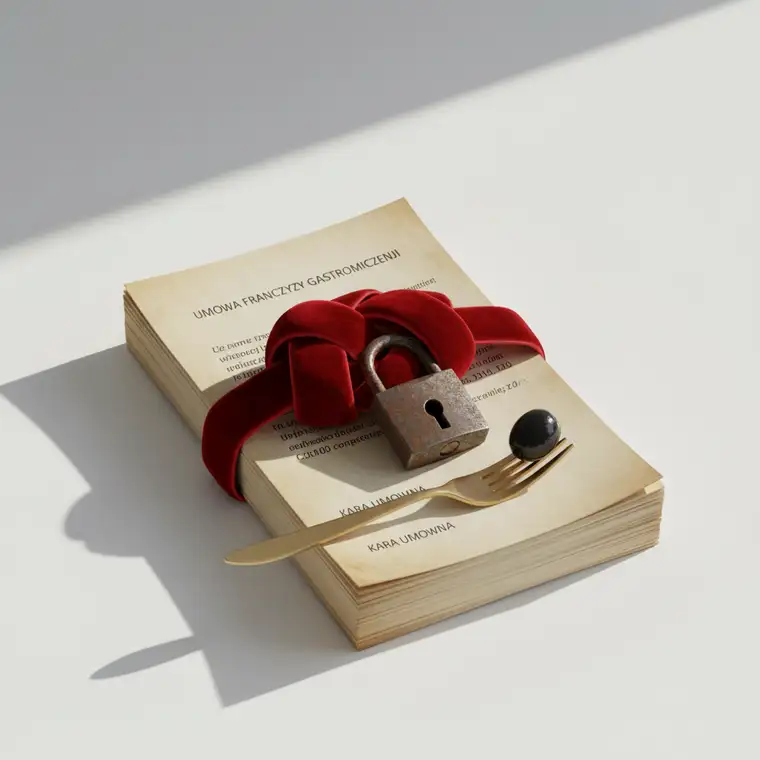 Właściciel lokalu gastronomicznego analizuje umowę franczyzy, sprawdzając zapisy o karach umownych i ocenę ryzyka dla restauracji