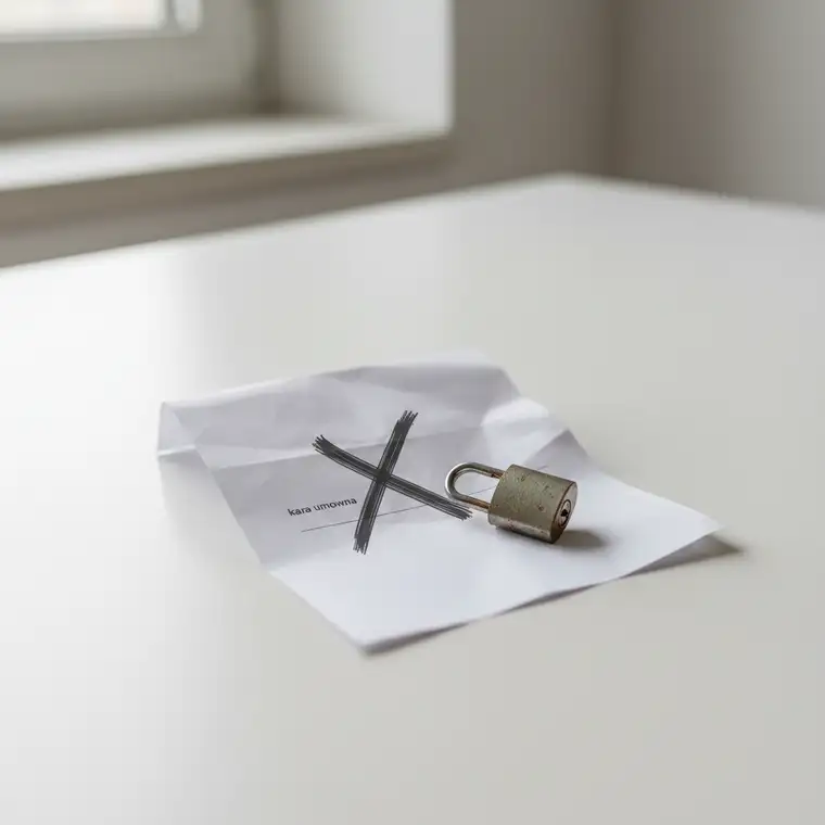 Klient czyta umowę abonamentową siłowni i analizuje zapisy o karze umownej za wcześniejsze rozwiązanie umowy