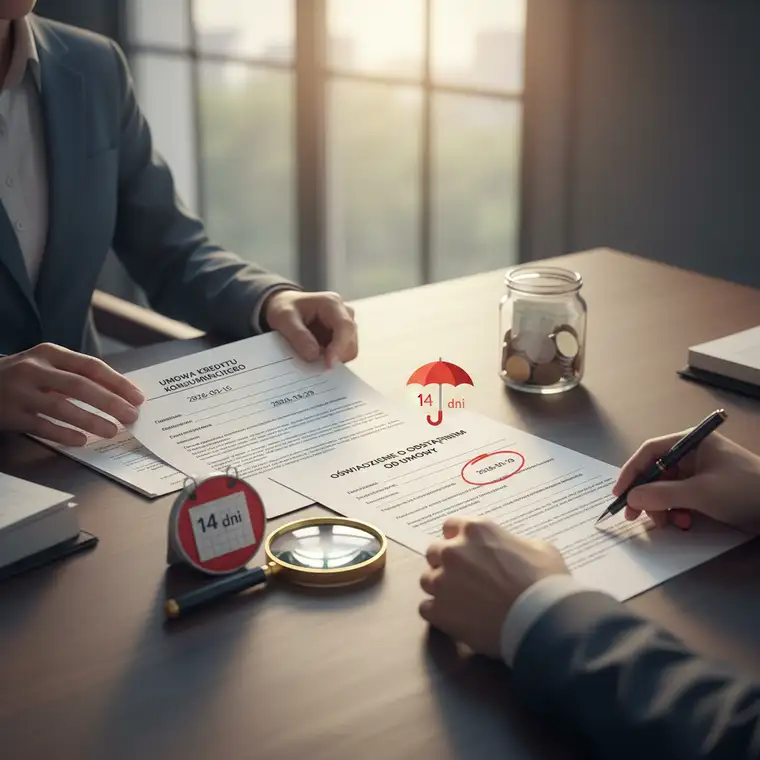 Konsument analizujący zwrot prowizji i kosztów po odstąpieniu od umowy kredytu konsumenckiego, sprawdzający przelew z banku