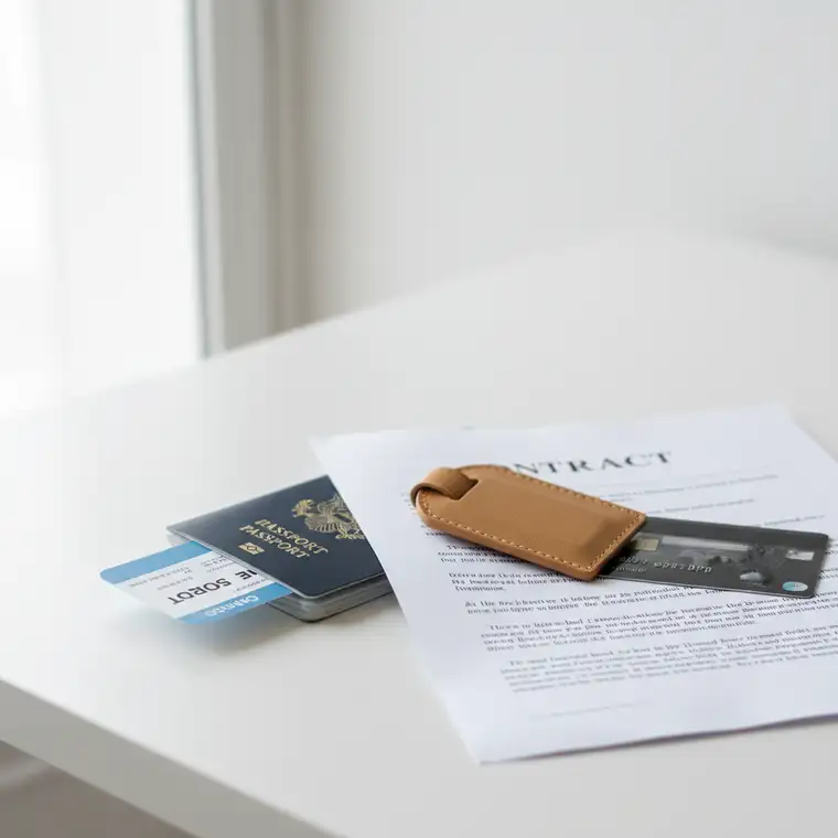 Para planująca rezygnację z wycieczki last minute przy biurku, omawiająca odstąpienie od umowy z biurem podróży i możliwy pełny zwrot kosztów