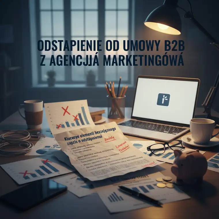 Prawnik i przedsiębiorca omawiają kluczowe postanowienia o odstąpieniu od umowy B2B z agencją marketingową