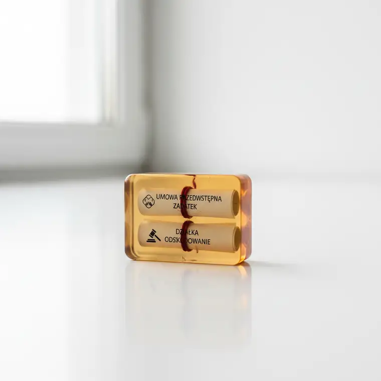 Para omawia odstąpienie od umowy przedwstępnej sprzedaży działki z prawnikiem, ryzyka odszkodowania dla sprzedającego i skutki aktu notarialnego