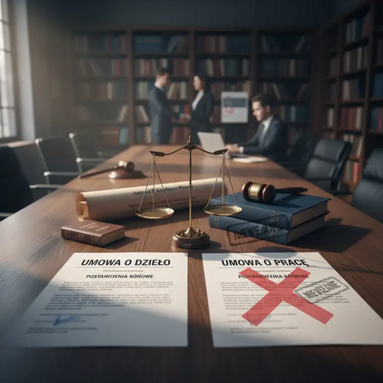 Młoda kobieta przegląda umowę o pracę przy biurku, zwracając uwagę na nieważną klauzulę odstąpienia przed rozpoczęciem zatrudnienia