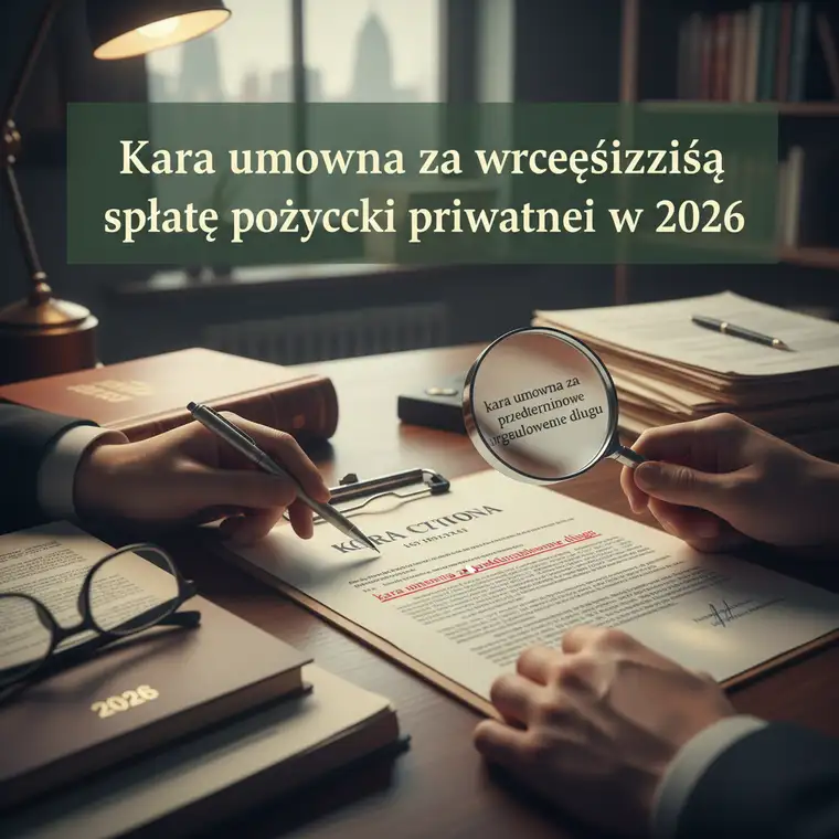 Para analizuje zapisy w umowie pożyczki prywatnej, zastanawiając się nad legalnością kary umownej za wcześniejszą spłatę długu