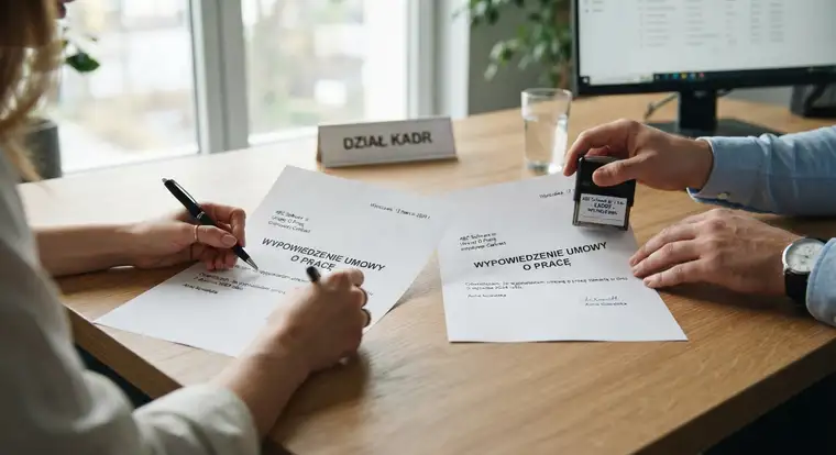 Pracodawca wręcza pracownikowi wypowiedzenie umowy o pracę, dokument z przyczyną i pouczeniem o odwołaniu do sądu pracy